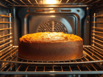 Homemade cake prepared baked special form baking electric oven kitchen view finished door open 381905227