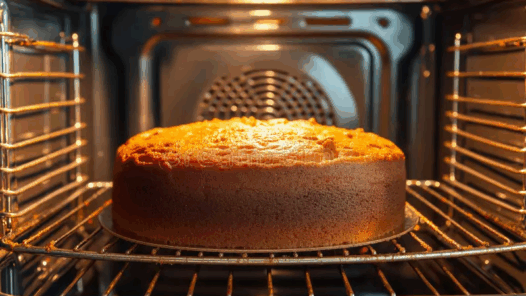 Homemade cake prepared baked special form baking electric oven kitchen view finished door open 381905227