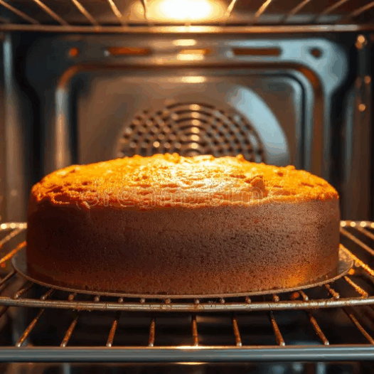 Homemade cake prepared baked special form baking electric oven kitchen view finished door open 381905227