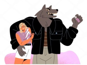 Stock vector abuse from partner in toxic unhealthy relationships violent dangerous person in wolf mask