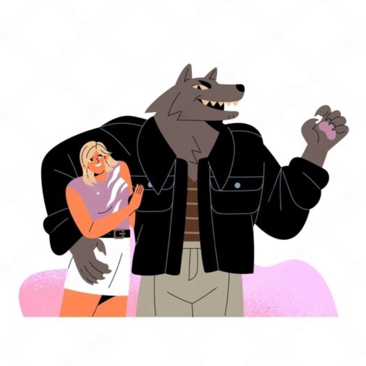 Stock vector abuse from partner in toxic unhealthy relationships violent dangerous person in wolf mask
