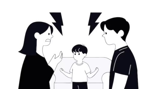 Parents arguing front sad child abusive relationship wife husband 831490