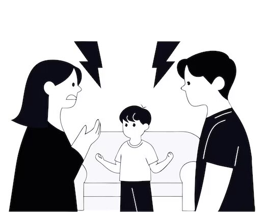 Parents arguing front sad child abusive relationship wife husband 831490