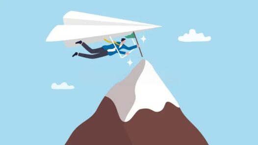 Advantage to reach mountain peak success achievement journey victory shortcut creativity fast challenge performance concept