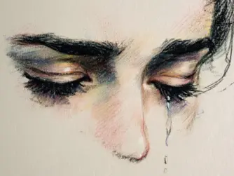 Closeup painted eyes tear drops textured strokes closeup painted eyes tear drops textured strokes